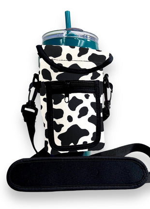Black & White Cow Wrap Around Drink Pocket - Drink Handlers