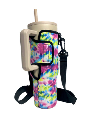 Purple Tie Dye 40oz Tumbler With Handle Sleeve