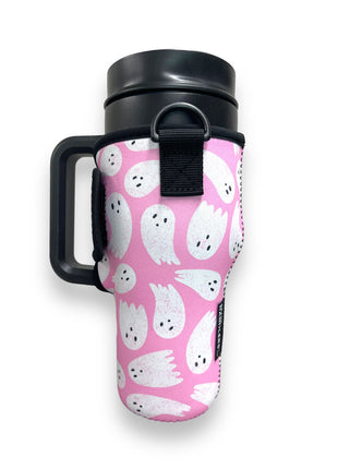 Pink Ghost 25-35oz Tumbler With Handle Sleeve