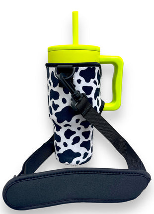 Black and White Cow Print 25-35oz Tumbler With Handle Sleeve