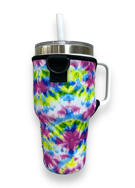 Purple Tie Dye 25-35oz Tumbler With Handle Sleeve
