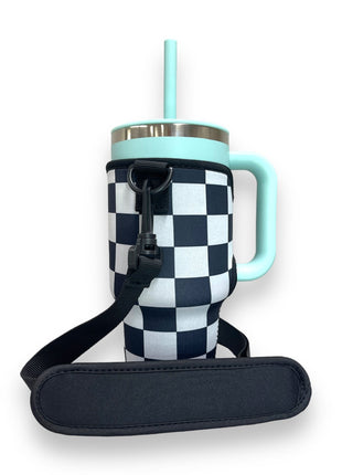 Checkerboard 25-35oz Tumbler With Handle Sleeve