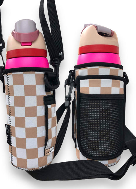 Tan Checkerboard 30-40oz Tumbler Handler™  With Carrying Strap