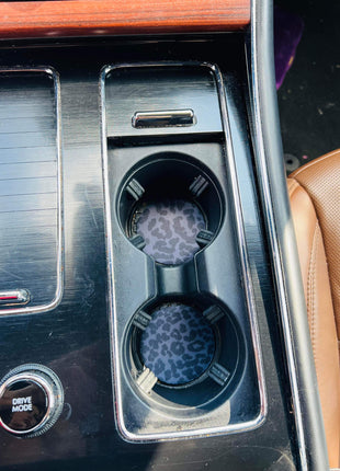 Black Leopard Neoprene Car Coasters
