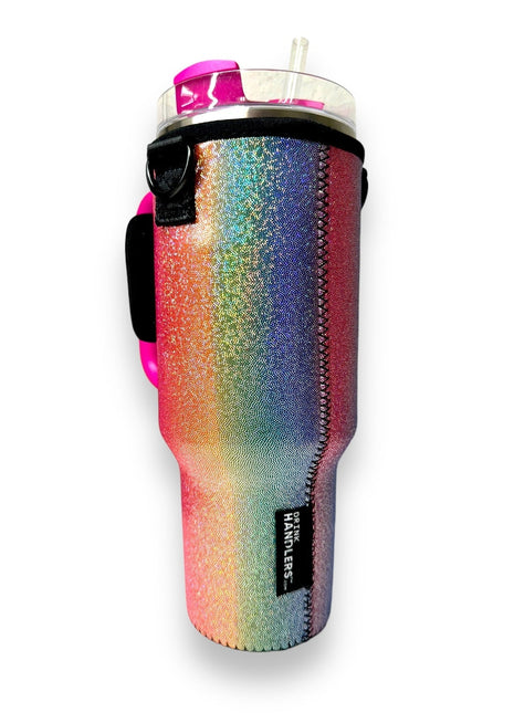 Iridescent Rainbow 40oz Tumbler With Handle Sleeve - Drink Handlers