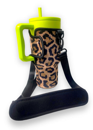 Leopard 25-35oz Tumbler With Handle Sleeve - Drink Handlers
